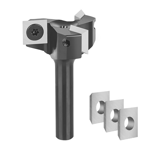 SpeTool Planfräser 8mm Schaft 35mm Durchmesser Präziser Flächenfräser mit 3 austauschbaren Hartmetallmessern (10,5mmx10,5mmx2,2mm) 3 Flöten CNC VHM Planfräser für Oberfräse Wendeplattenfräser holz von SpeTool