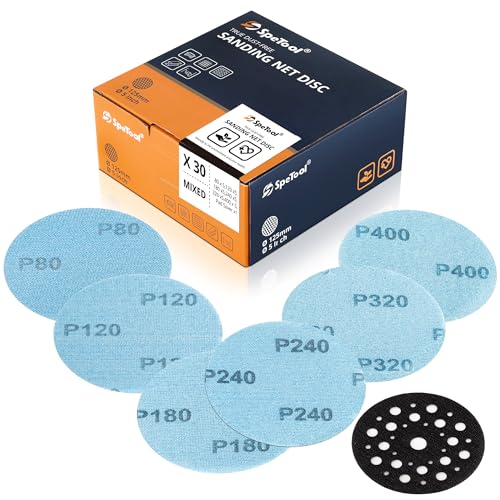 SpeTool Schleifgitter 125mm Klett 30 Stück Schleifnetz Schleifscheiben mit Schleiftellerschoner Körnung 80/120/180/240/320/400 Staubfreies Klett-Schleifpapier für Holz, Gipskarton, Metall, Epoxidharz SpeTool Schleifgitter 125mm Klett 30 Stück Schleifnetz Schleifscheiben mit Schleiftellerschoner Körnung 80/120/180/240/320/400 Staubfreies Klett-Schleifpapier für Holz, Gipskarton, Metall, Epoxidharz von SpeTool