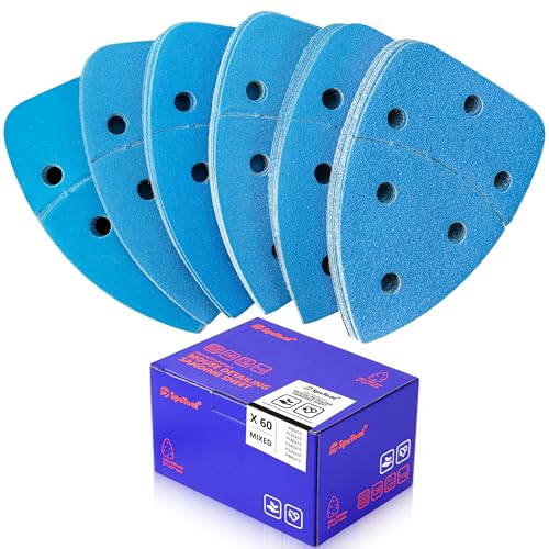 SpeTool Schleifpapier in Mausform für Ryobi Detailschleifer, 60 Stück, Keramik-Aluminiumoxid-Schleifscheiben-Sortiment, Körnung 80, 120, 180, 240, 320, 400, 6 Löcher, Klett-Handschleifpads SpeTool Schleifpapier in Mausform für Ryobi Detailschleifer, 60 Stück, Keramik-Aluminiumoxid-Schleifscheiben-Sortiment, Körnung 80, 120, 180, 240, 320, 400, 6 Löcher, Klett-Handschleifpads von SpeTool
