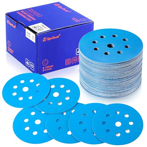 SpeTool Schleifscheiben-Set, 12,7 cm, 9 Löcher, verschiedene Keramik-Klettfolien, Körnung 80, 120, 180, 240, 320, 400, für Exzenterschleifer von SpeTool