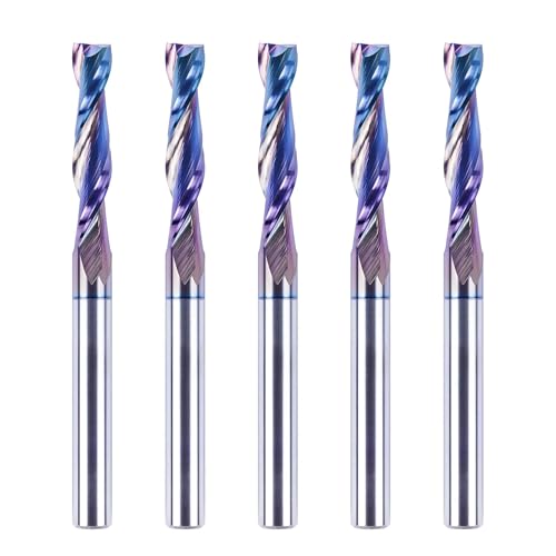 SpeTool Spiralfräser-Bits mit Beschichtung, 3,8 cm Schnittlänge 7,6 cm, ovl, Hartmetall-Oberfräsen-Bit für CNC-Holzbearbeitung, Einlage, Schlitz, Einstecken, Schnitzen, Gravieren, 5 Stück von SpeTool