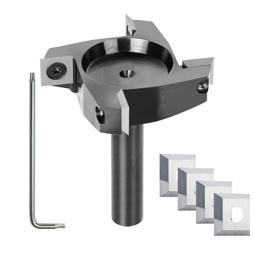 SpeTool Spoilboard-Oberfräsen-Bit enthält 4 zusätzliche Hartmetall-Einsätze, 1,27 cm Schaft, 6,3 cm Durchmesser, 4-Flügel-Hobel-Bit für Holzplatten von SpeTool
