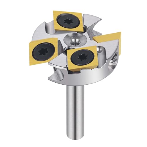 SpeTool Vernickelter Fräser mit 2 + 2 Rillen, 6,35 mm Schaft, 3,8 cm Schneiddurchmesser, Hartmetall-Einsatz, Spoilboard-Oberflächen-Bit mit ATS-Beschichtung für Weichholz, Hartholz, MDF SpeTool Vernickelter Fräser mit 2 + 2 Rillen, 6,35 mm Schaft, 3,8 cm Schneiddurchmesser, Hartmetall-Einsatz, Spoilboard-Oberflächen-Bit mit ATS-Beschichtung für Weichholz, Hartholz, MDF von SpeTool