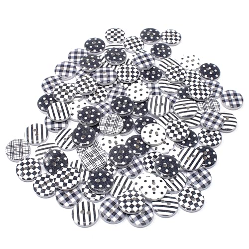 Holzknöpfe, 15 mm, rund, Shabby-Chic-Stil, 100 Stück, Schwarz/Weiß von Special Touches