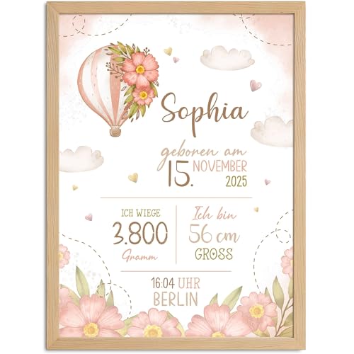 SpecialMe® Baby Poster mit Geburtsdaten personalisieren Schäfchen Ballon Wandbild Babyzimmer Geschenk Geburt von SpecialMe