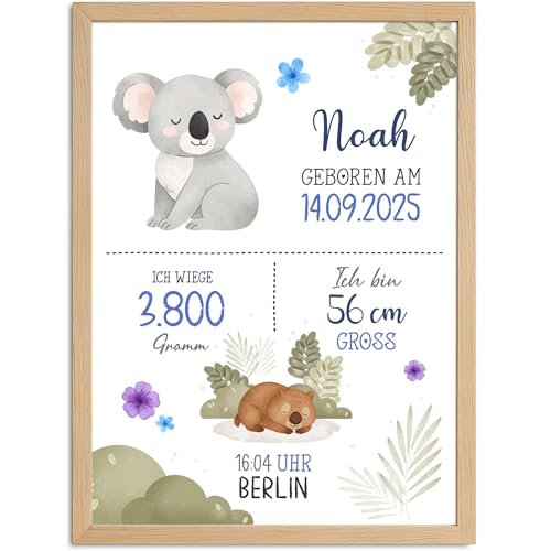 SpecialMe® Baby Poster mit Geburtsdaten und Tieren Koala Bär Fuchs Rehkitz Geschenk zur Geburt Taufe Deko Babyimmer von SpecialMe