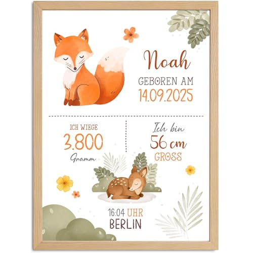 SpecialMe® Baby Poster mit Geburtsdaten und Tieren Koala Bär Fuchs Rehkitz Geschenk zur Geburt Taufe Deko Babyimmer von SpecialMe