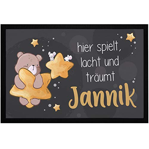 SpecialMe® Fußmatte Kinderzimmer Bär-Motiv personalisiert mit Name Stern Spruch Türvorleger Kind rutschfest & waschbar weiß 60x40cm von SpecialMe