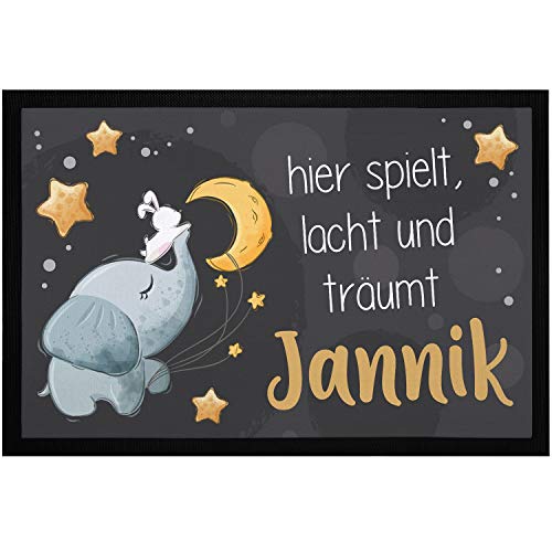 SpecialMe® Fußmatte Kinderzimmer personalisiert mit Name Elefant Mond Sterne Türvorleger Kind rutschfest & waschbar weiß 60x40cm von SpecialMe