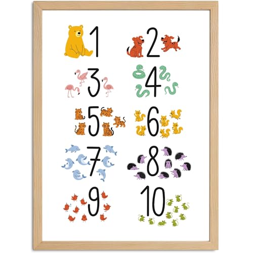 SpecialMe® Kinder-Poster Einschulung personalisiert mit Name | ABC Zahlen Buchstaben Lernen | Bilder Kinderzimmer mit lustigen Tieren Weiss von SpecialMe