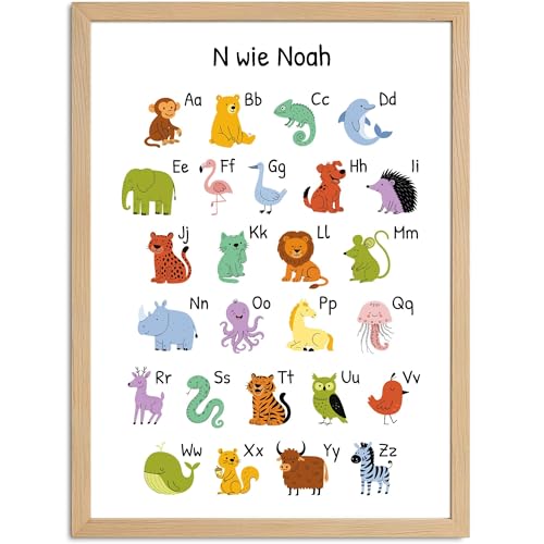 SpecialMe® Kinder-Poster Einschulung personalisiert mit Name | ABC Zahlen Buchstaben Lernen | Bilder Kinderzimmer mit lustigen Tieren von SpecialMe