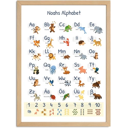 SpecialMe® Kinder-Poster Einschulung personalisiert mit Name Alphabet ABC und Zahlen Lernen Geschenk Schulstart von SpecialMe