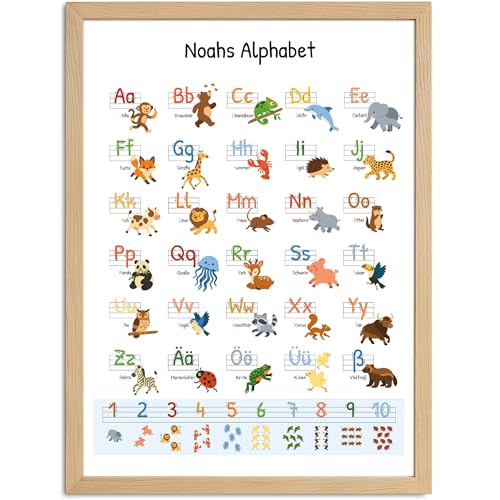 SpecialMe® Kinder-Poster Einschulung personalisiert mit Name Alphabet ABC und Zahlen Lernen Geschenk Schulstart von SpecialMe