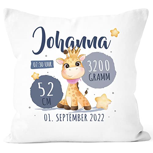 SpecialMe® Kissen-Bezug Geburt Jungen Mädchen Giraffe personalisierbares Geburtskissen Geschenk weiß Standard von SpecialMe