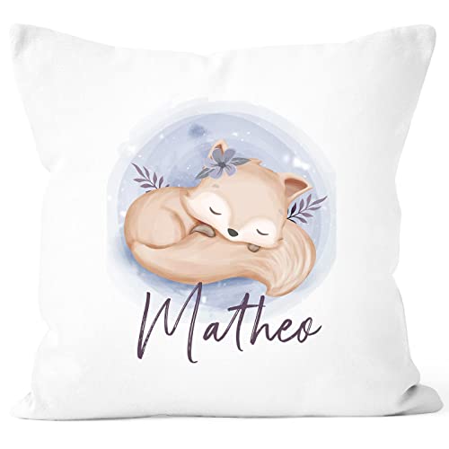 SpecialMe® Kissen-Bezug Kinder mit Namen und Fuchs Motiv Wunschname Namenskissen Jungen Mädchen Baby weiß 40cm x 40cm von SpecialMe