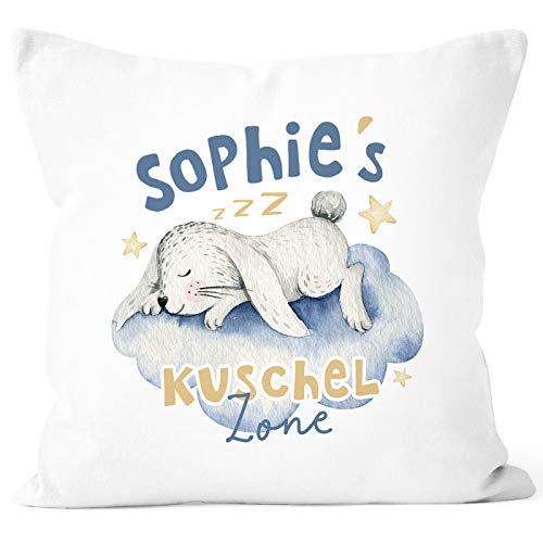 SpecialMe® Kissen-Bezug mit Namen Wunschname Kuschelzone Aufdruck Hase Namenskissen Kinder Baby weiß Unisize von SpecialMe