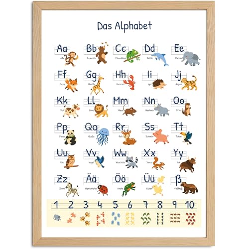 SpecialMe® Poster Alphabet für Kinder Lernposter Buchstaben Zahlen ABC Tiere Geschenk Einschulung Lernen | DIN A5, A4, A3 von SpecialMe