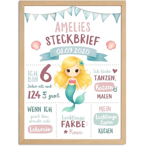 SpecialMe® Steckbrief Poster für Mädchen personalisiert | Kinderposter Wunschname | Geschenk zum Geburtstag Einschulung | Wanddeko Kinderzimmer Weiss von SpecialMe