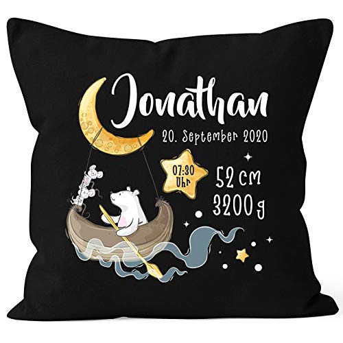 SpecialMe® personalisierbarer Kissen-Bezug zur Geburt Bär Mond und Sterne Geburtskissen, Namenskissen schwarz 40cm x 40cm von SpecialMe