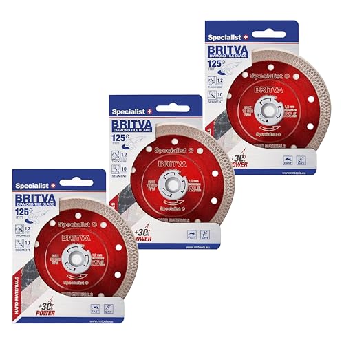 SPECIALIST+ BRITVA Diamant-Trennscheibe 125 mm | 3er-Pack | Ultradünnes 1,2 mm Blatt für Keramik & Stein | Verstärkter Kern | Trocken- & Nassschnitt | Kompatibel mit Winkelschleifer SPECIALIST+ BRITVA Diamant-Trennscheibe 125 mm | 3er-Pack | Ultradünnes 1,2 mm Blatt für Keramik & Stein | Verstärkter Kern | Trocken- & Nassschnitt | Kompatibel mit Winkelschleifer von Specialist+