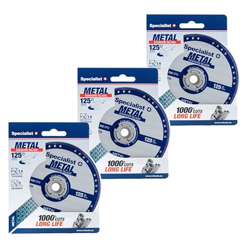 SPECIALIST+ Diamant-Trennscheibe für Metall 125 mm | 3er-Pack | 1,4 mm Blatt | 1000+ Schnitte pro Scheibe | Für Stahl, Blech, Bewehrung & Profile | 22,23 mm Aufnahme von Specialist+