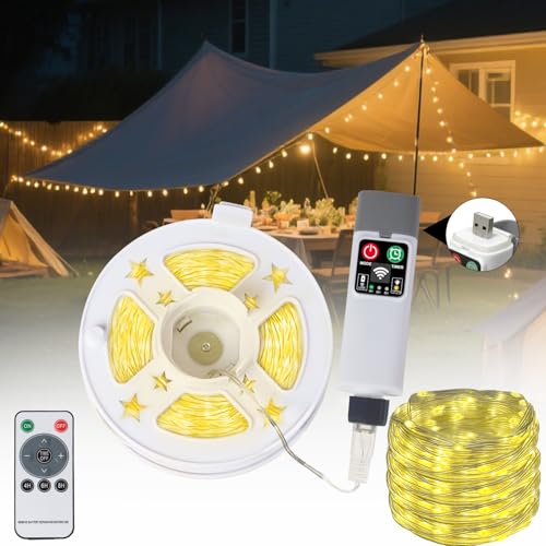 Speclux 30M 300LED Camping Lichterkette Aufrollbar mit 8 Beleuchtungsmodi, Tragbare Wasserdicht LED Lichterkette Außen, USB Aufladbar Campinglampe für Camping, Hof und Wandern von Speclux