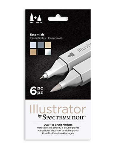 Spectrum Noir SPECN-IL6-ESS Illustrator Alkohol Dual Nib Marker Stifte-Essentials-Packung mit 6 Stück, Plastic, Einheitsgröße von Spectrum Noir