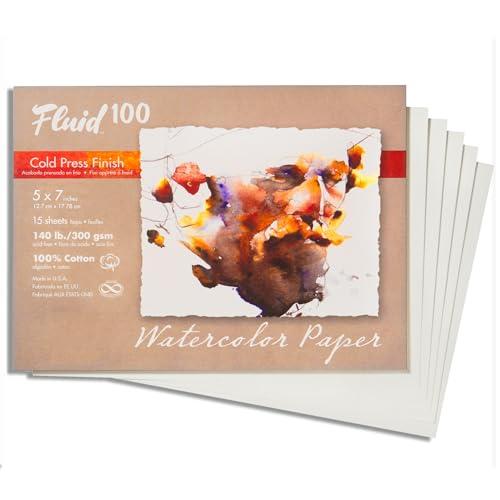 Fluid 100 Künstler-Aquarellpapier, 63,5 kg, kaltgepresst, 100% Baumwolle, 12,7 x 17,8 cm, 15 Blatt Fluid 100 Künstler-Aquarellpapier, 63,5 kg, kaltgepresst, 100% Baumwolle, 12,7 x 17,8 cm, 15 Blatt von Speedball