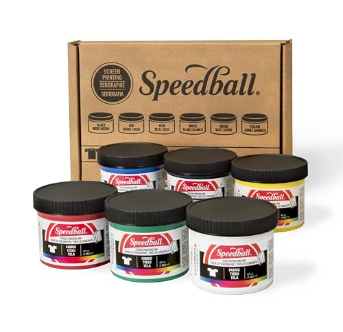 Speedball 4504W Stoff-Siebdrucktinte Set, Schwarz, Grün, Weiß, Blau, Gelb, Rot von Speedball