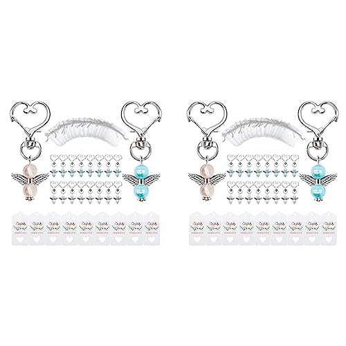 Speesy 80 Sets Perlenengel mit herzförmigem Schlüsselanhänger, Hochzeitsbevorzugungsset, inklusive Engel-Perlen-Schlüsselanhänger, Organza-Geschenkbeutel und mehr von Speesy