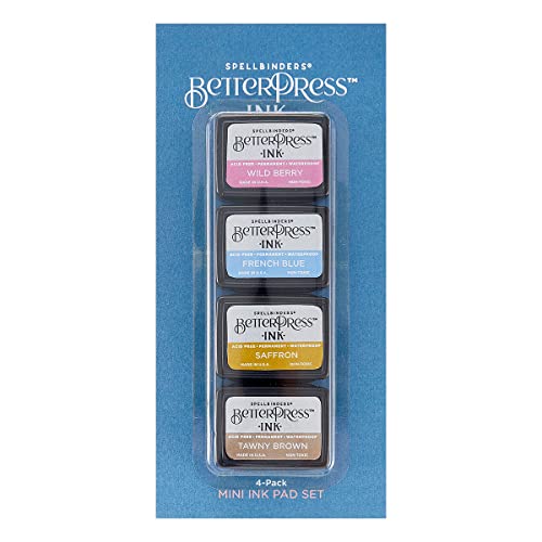 Spellbinders BPI-002 BetterPress Ink Nature Tones Mini 4 Pack Set (Wild Berry/French Blue/Saffron/Tawny Brown), verschieden, One size von Spellbinders