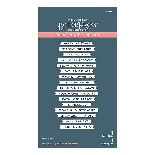 Spellbinders Merry & Bright Sentiment Strips Pressplatte und Stanzformen-Set aus der More BetterPress Weihnachtskollektion von Spellbinders