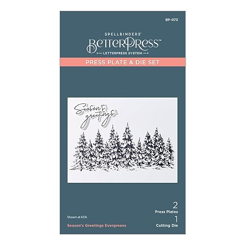 Spellbinders Seasons Greetings Evergreens Pressplatte und Stanzformen-Set aus der More BetterPress Weihnachtskollektion von Spellbinders