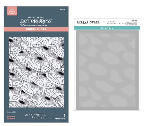 Spellbinders Springtime in Kyoto Betterpress Pressplatte und Schablonenbündel, Alex Syberia Design Collection, 2-teiliges Set von Spellbinders