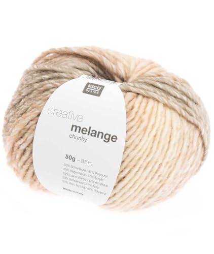 50 g creative melange chunky Wolle Strickgarn Rico-Design, 90 m/50 g, Schal stricken (Fb. 01 wollweiß-creme) von Sperenza