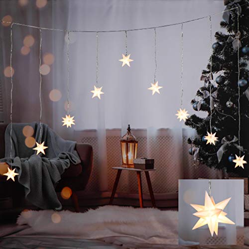 3D Sternen Lichtervorhang mit 9 LED - 160x120 cm - Weihnachts Deko Stern Lichterkette Batterie betrieben von Spetebo