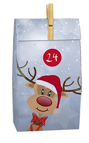 Spetebo Adventskalender zum Befüllen - Motiv Rentier - 24 Papiertüten + Klammer + Sticker - DIY Bastelset von Spetebo