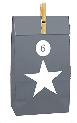 Adventskalender zum Befüllen - Motiv Stern - 24 Papiertüten + Klammer + Sticker - DIY Bastelset von Spetebo