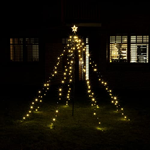 Spetebo Beleuchtete LED Lichterpyramide mit Timer Funktion - 1,5 m Höhe / 200 LED in warmweiß - Deko Baum Tannenbaum Außen LED Weihnachtsbaum von Spetebo