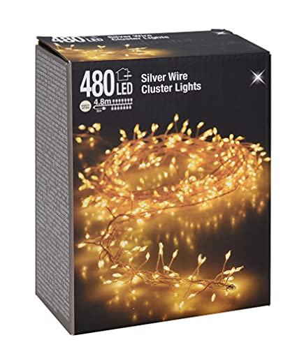 Spetebo Cluster Micro Lichterkette 480 LED warmweiß - 480 cm - Büschel Leuchtdraht Drahtlichterkette mit Netzteil für Innen und Außen von Spetebo