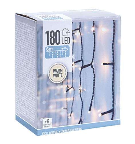 Eiszapfen Lichterkette warmweiß für Innen und Außen - 180 LED auf 9 m - Lichtervorhang wasserfest 8 Modi und Speicherchip - Lichter Regen Vorhang Eisregen Weihnachtsdeko 8 Leuchtfunktionen von Spetebo