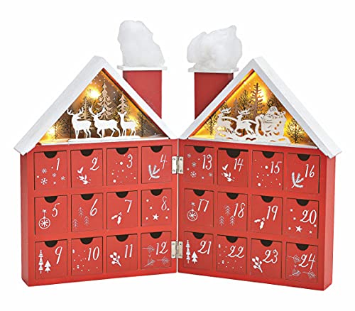 Holz Adventskalender Haus mit 24 Boxen und LED Beleuchtung - zum aufklappen - Buch Weihnachtskalender zum selber befüllen von Spetebo