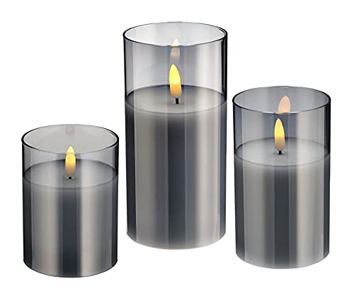 Spetebo LED Echtwachs Kerzen mit Timer im satinierten Glas - 3er Set - Leuchtfarbe: warmweiß - flackernde Kerze Deko Glas Windlicht flammenlos von Spetebo