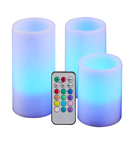 LED Echtwachs Kerzen mit Timer und Fernbedienung - 3er Set - Farbe einstellbar flackernde Kerze Deko Farbwechsel und Funktionen von Spetebo