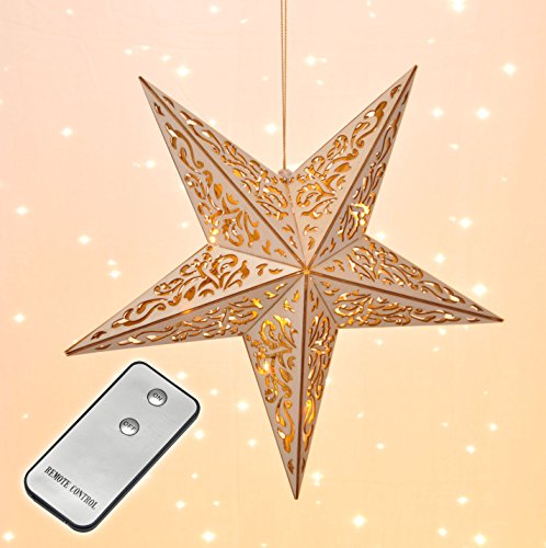 Spetebo LED Holz Weihnachtsstern - Fensterdeko mit Fernbedienung - Deko Stern Hängelampe von Spetebo