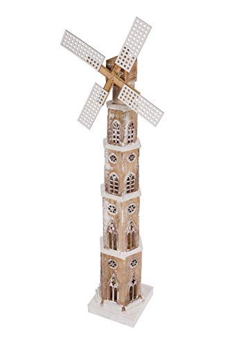 LED Holz Windmühle 110 cm mit drehenden Flügeln - Deko Leuchte mit 20 LED/verschneit - Weihnachtsdeko Stehlampe von Spetebo