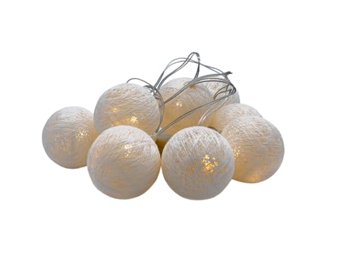 LED Lichterkette mit 10 Raphia Kugeln - weiß - Deko Beleuchtung mit Baumwollkugeln - Tischdeko Weihnachtsdeko Stimmungslicht von Spetebo