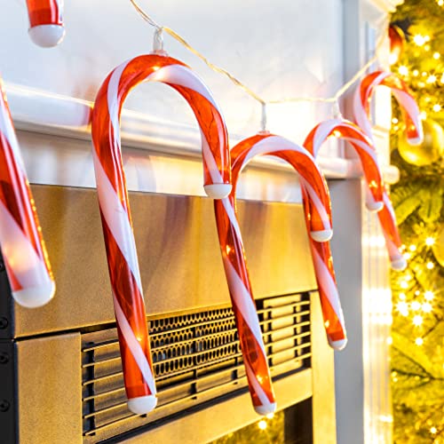 LED Lichterkette mit 10 Zuckerstangen - 180 cm - Deko Beleuchtung warm weiß - Weihnachten Advent Winter Fenster Wand Dekoration 40 LED Batterie betrieben von Spetebo