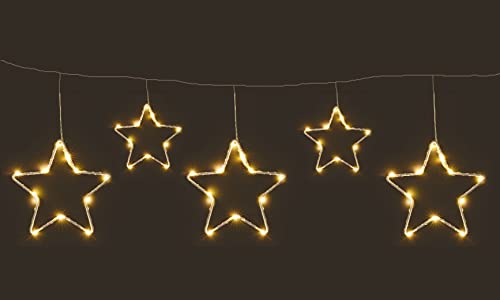 Spetebo LED Lichtervorhang mit 5 Metall Sternen warm weiß - 120 x 30 cm - Weihnachts Lichterkette mit Timer Funktion - Fenster Deko Beleuchtung Advent Weihnachten Winter Batterie betrieben von Spetebo