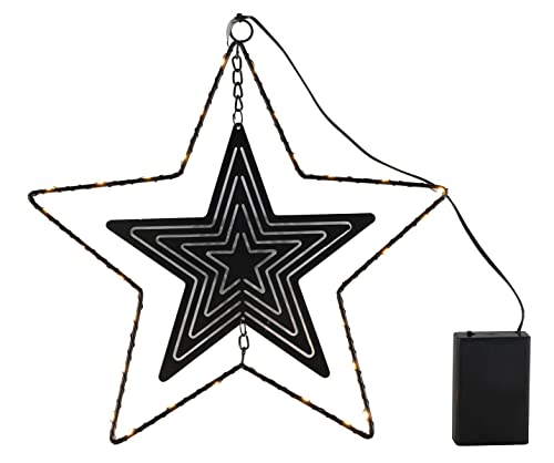 LED Metallstern schwarz zum Hängen mit Timer - 30 cm - Deko Stern mit 30 LED in warm weiß - Fenster Tür Weihnachten Advent Winter Dekoration für Innen von Spetebo
